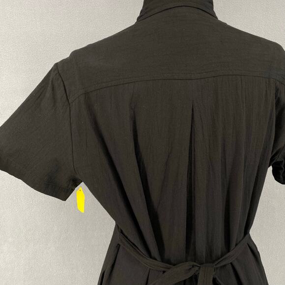 Vtg 80s 90s Two Potato Button Down Tie Back Short Sleeve Maxi Dress XS Black NOS - Picture 7 of 16